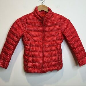 Uniqlo Kids Red / White Polka Dot Lightweight Puffer Coat